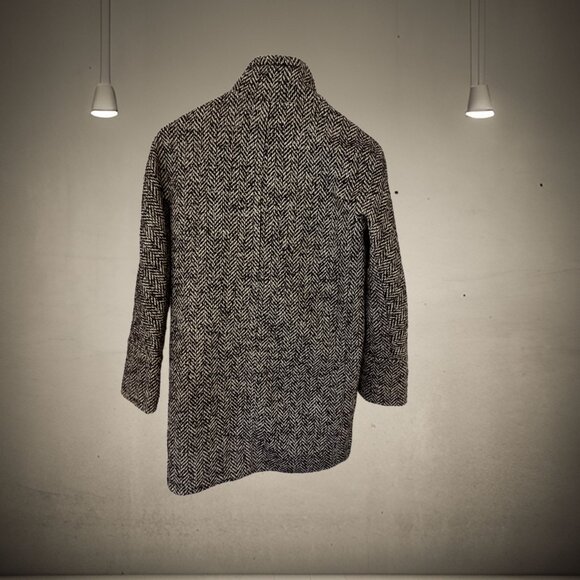 Share J.Crew Women's Black White Herringbone Coat Size 00 - Wool Blend - Picture 3 of 5